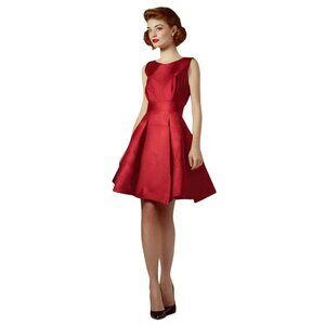 Kate Spade Ruby Red Satin Retro 50s Sleeveless Back Bow Dress Pockets Size 6